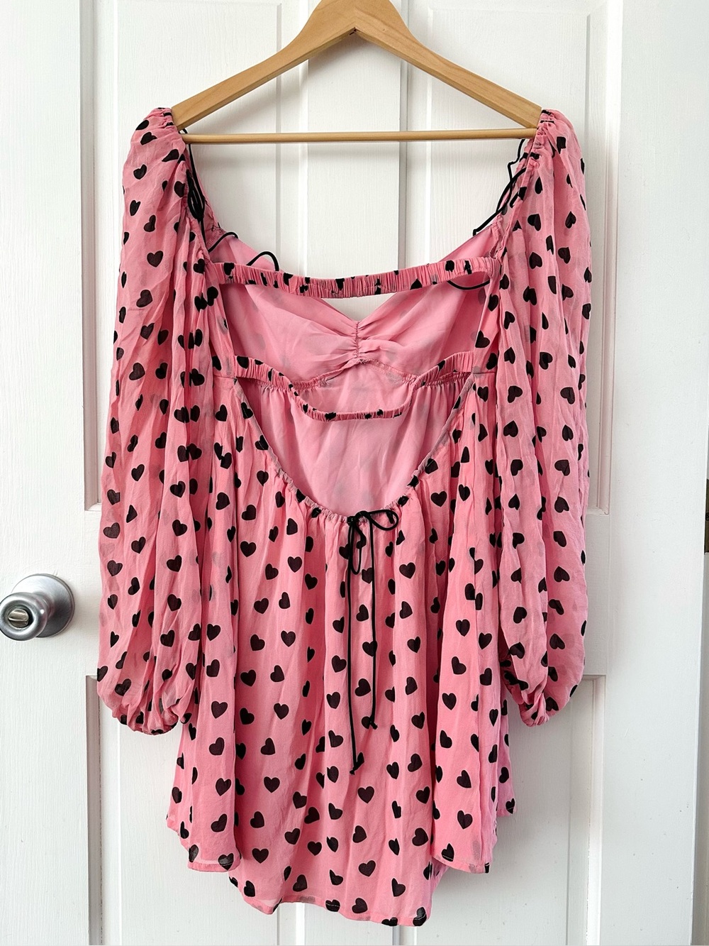 For Love & Lemons Tallulah Swing Mini Dress Silk Pink Hearts Coquette Size S - Picture 8 of 16